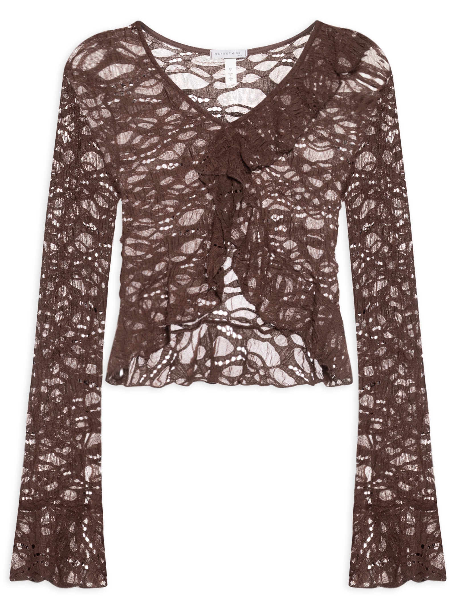 Blusa Feminina Manga Longa Em Renda Marrom Market 33