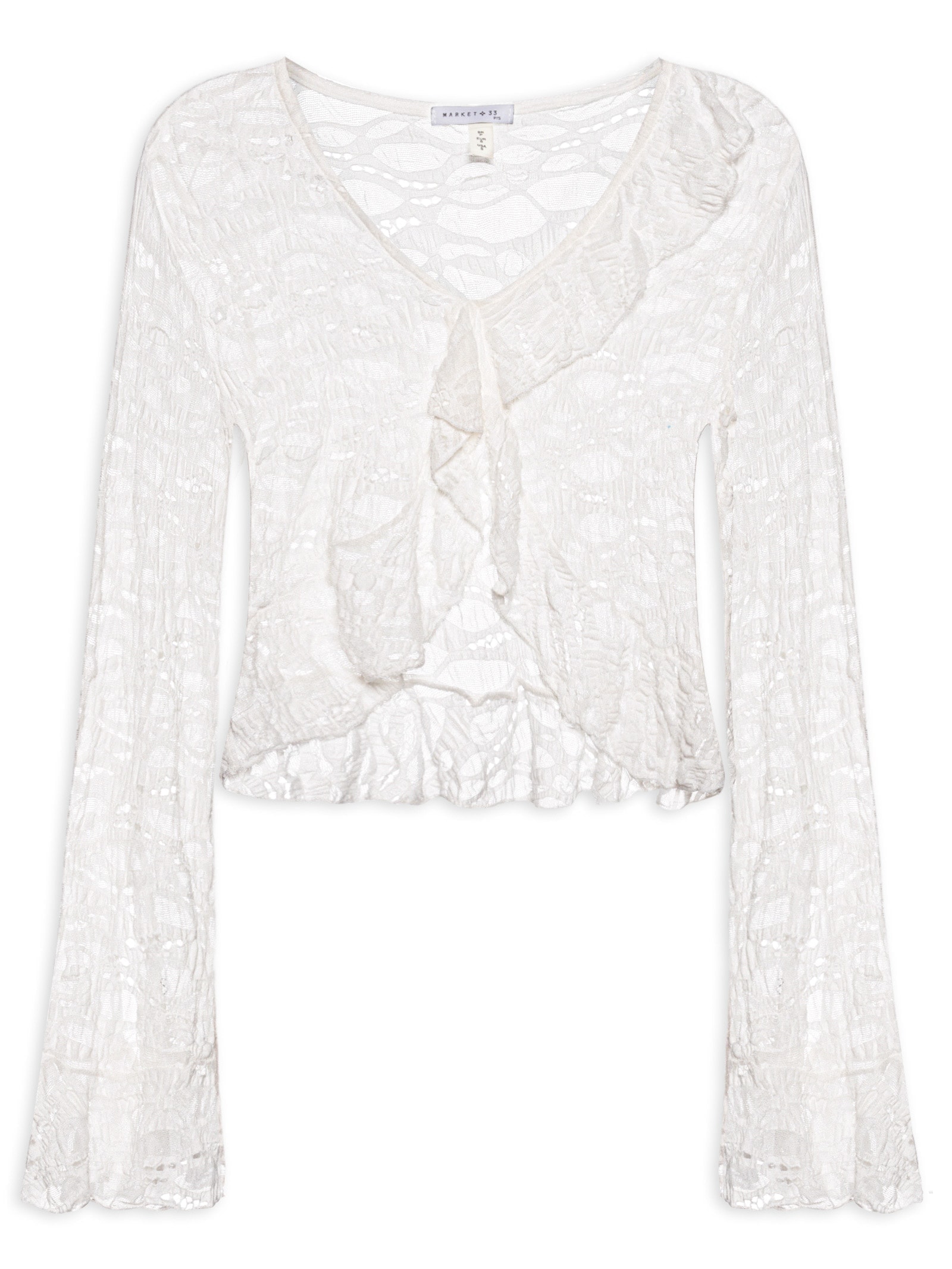 Blusa Feminina Manga Longa Em Renda Off White Market 33