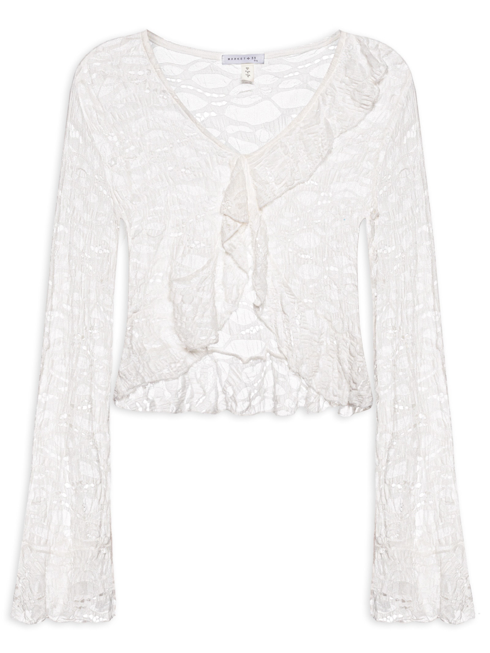 Blusa Feminina Manga Longa Em Renda Off White Market 33