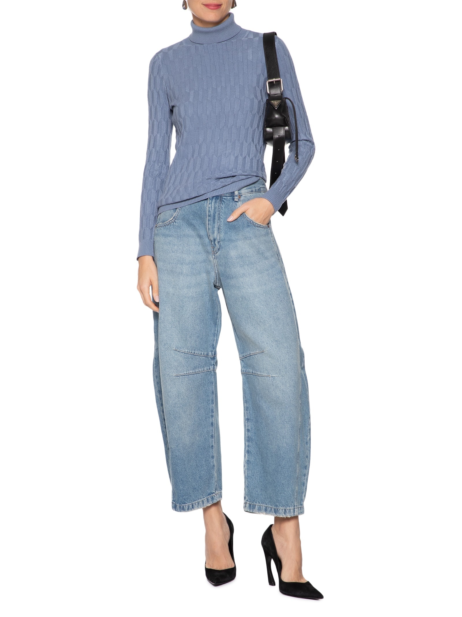 Blusa Feminina Manga Longa Em Tricot Azul Market 33