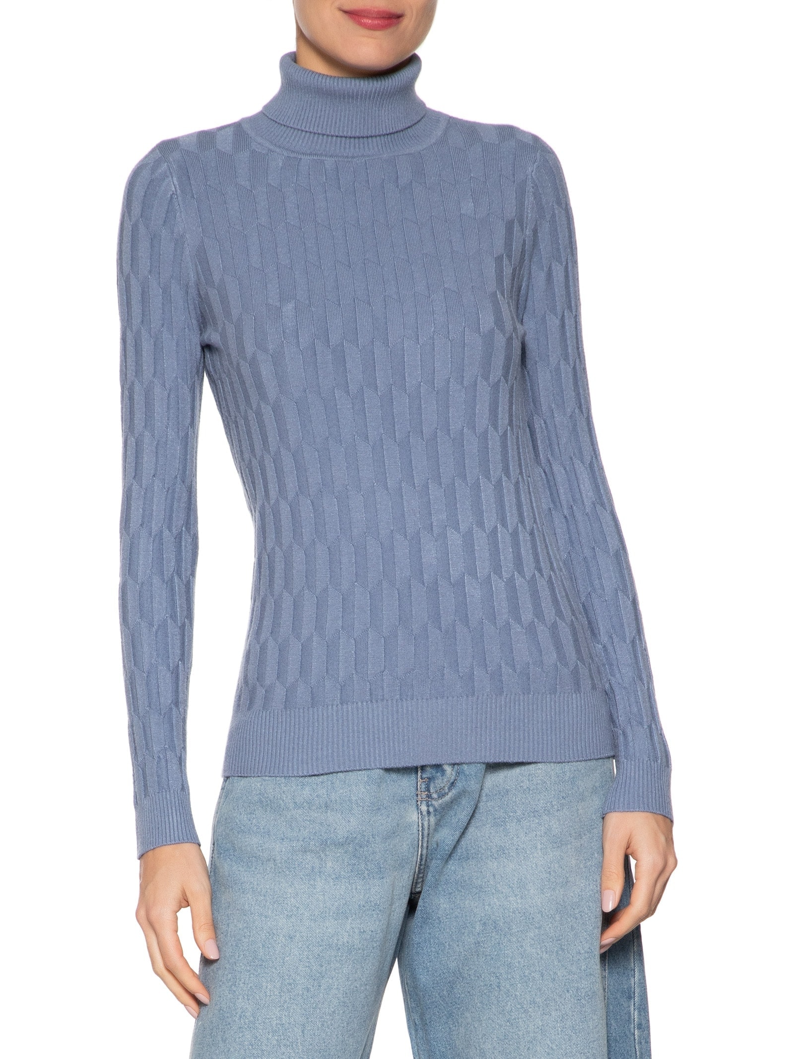 Blusa Feminina Manga Longa Em Tricot Azul Market 33