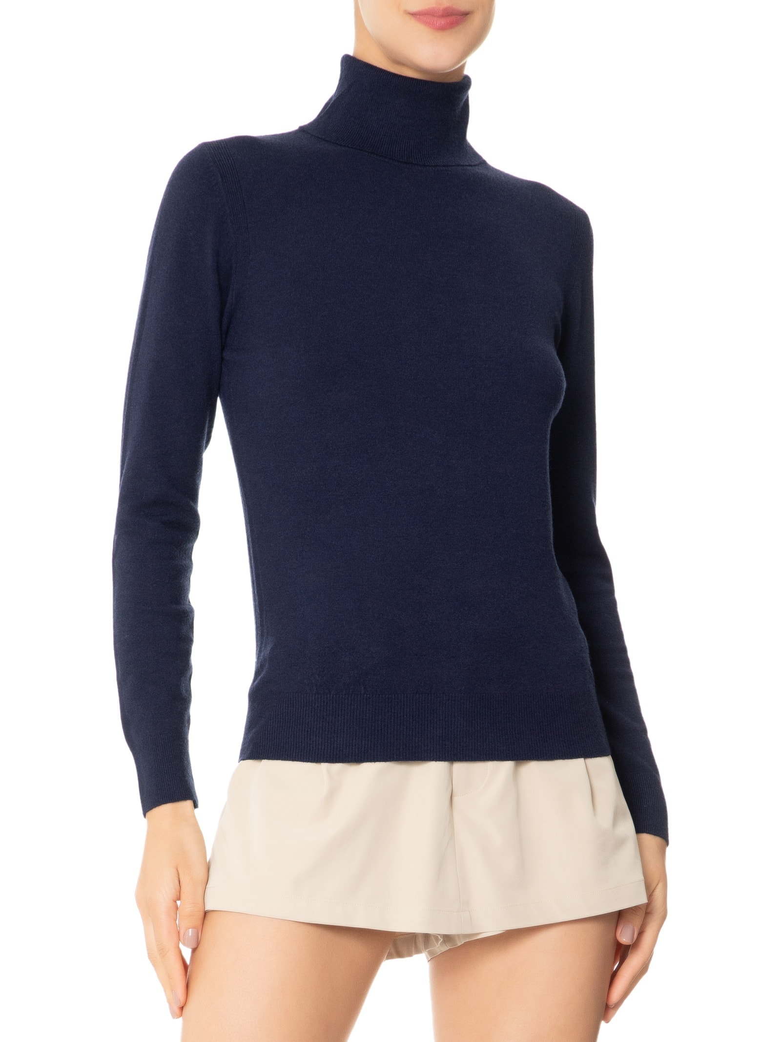 Blusa Feminina Manga Longa Em Tricot Azul Market 33