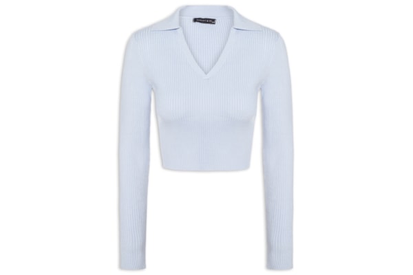 Blusa Feminina Manga Longa Em Tricot - Azul 