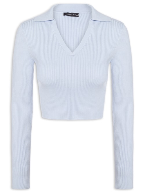 Blusa Feminina Manga Longa Em Tricot – Azul