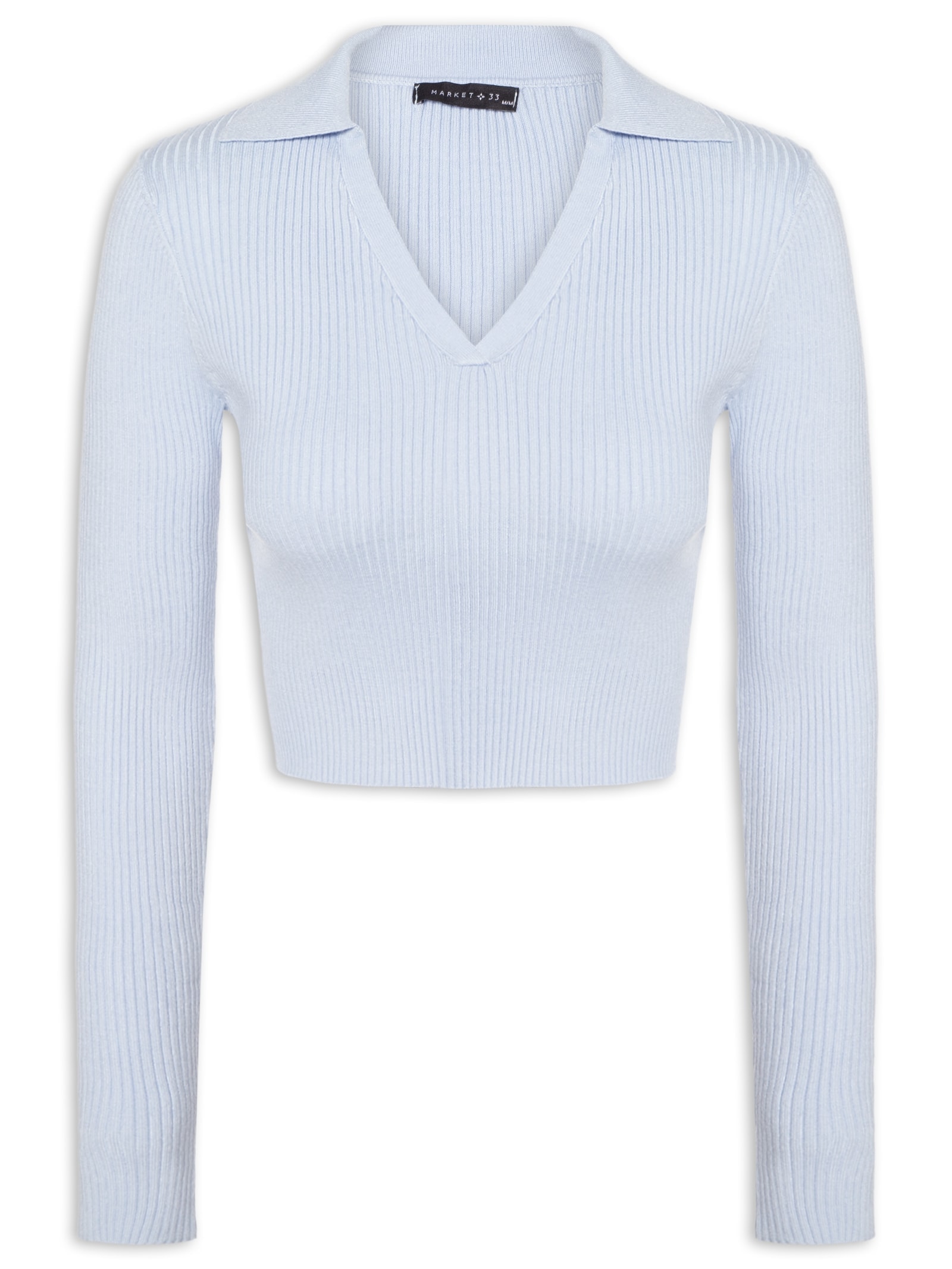 Blusa Feminina Manga Longa Em Tricot Azul  Market 33