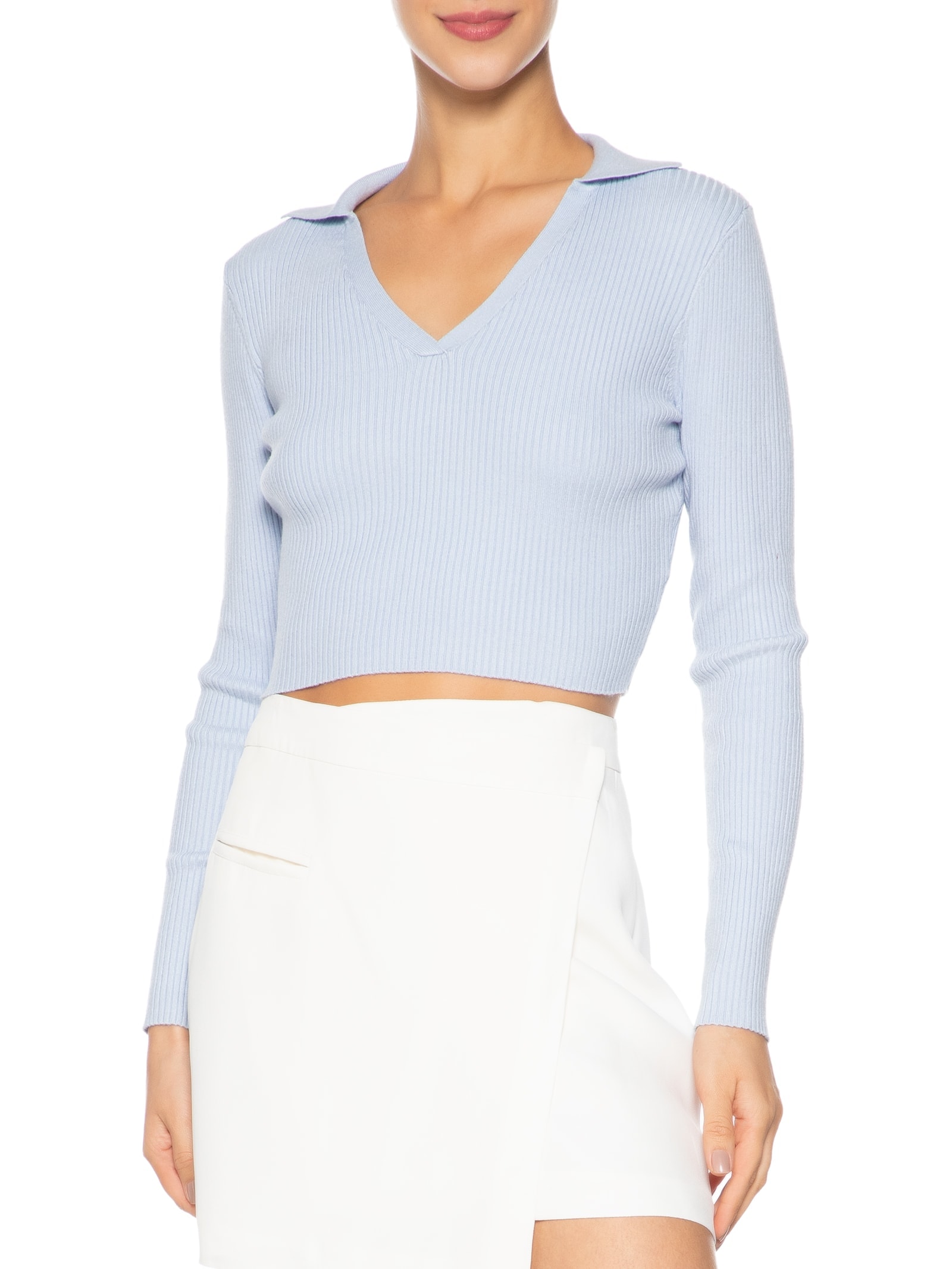 Blusa Feminina Manga Longa Em Tricot Azul  Market 33