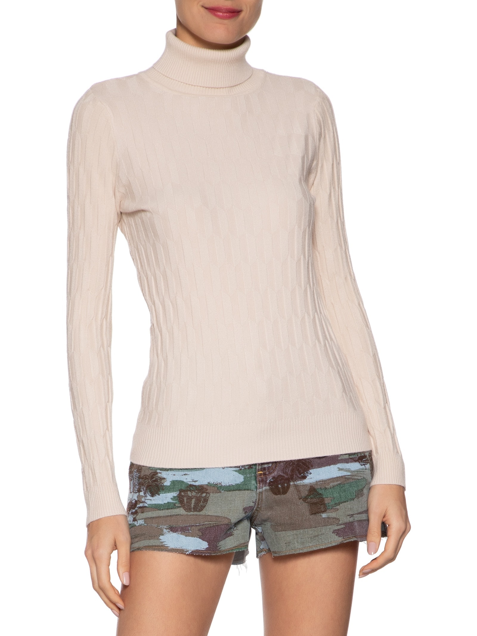 Blusa Feminina Manga Longa Em Tricot Bege Market 33