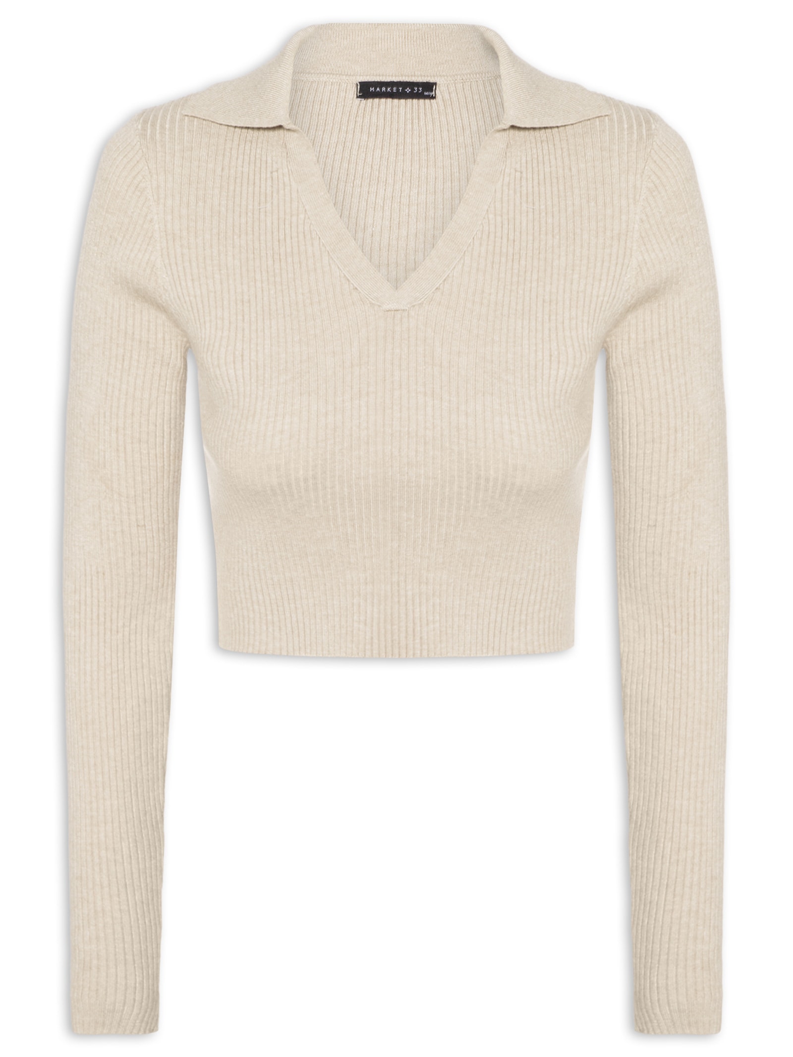 Blusa Feminina Manga Longa Em Tricot Bege Market 33