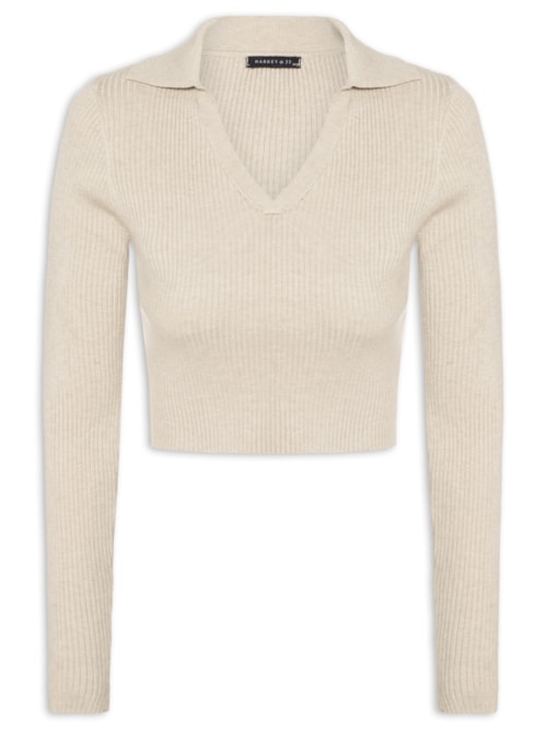 Blusa Feminina Manga Longa Em Tricot – Bege