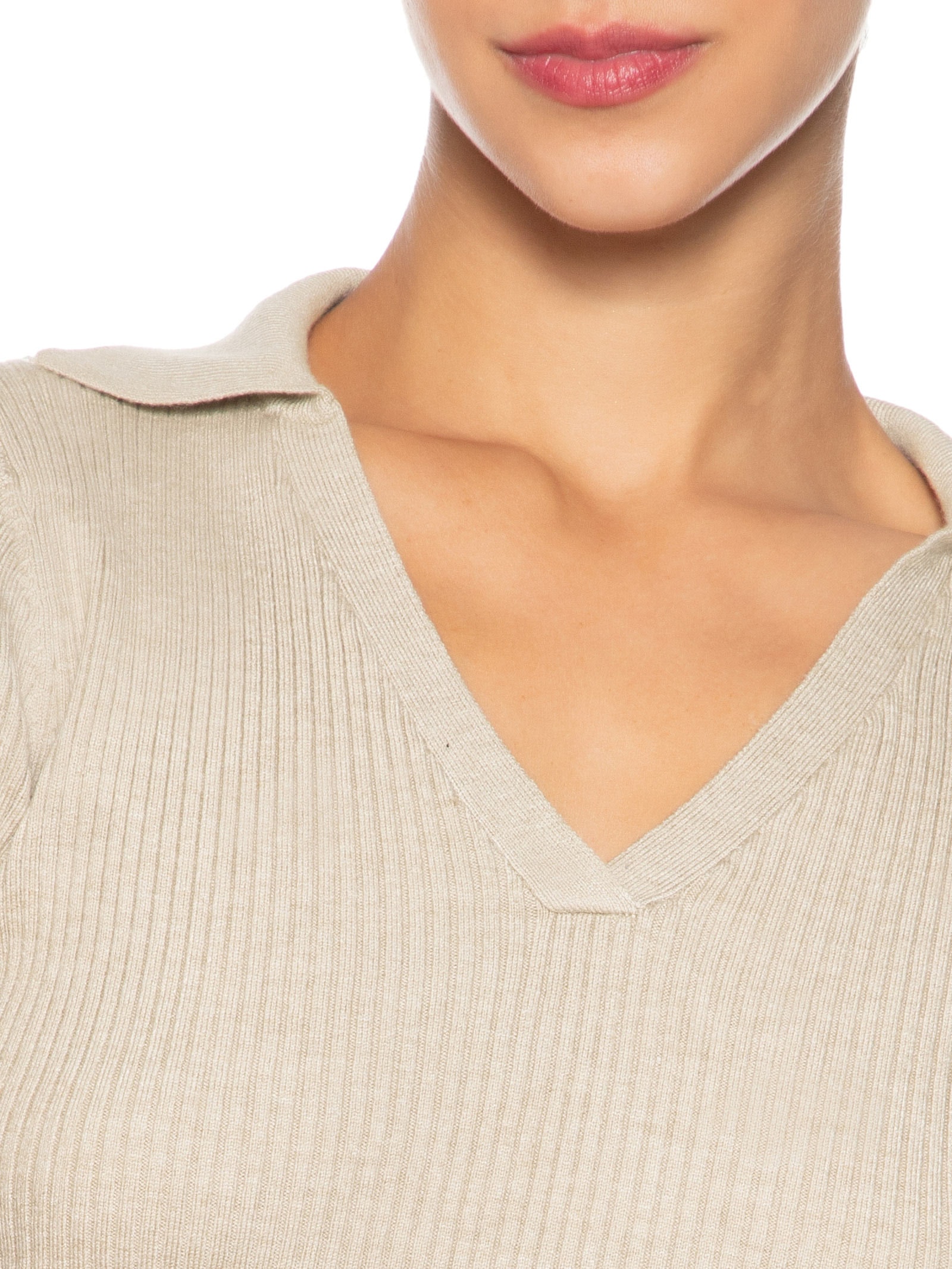 Blusa Feminina Manga Longa Em Tricot Bege Market 33