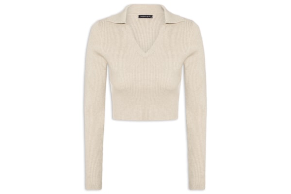 Blusa Feminina Manga Longa Em Tricot - Bege