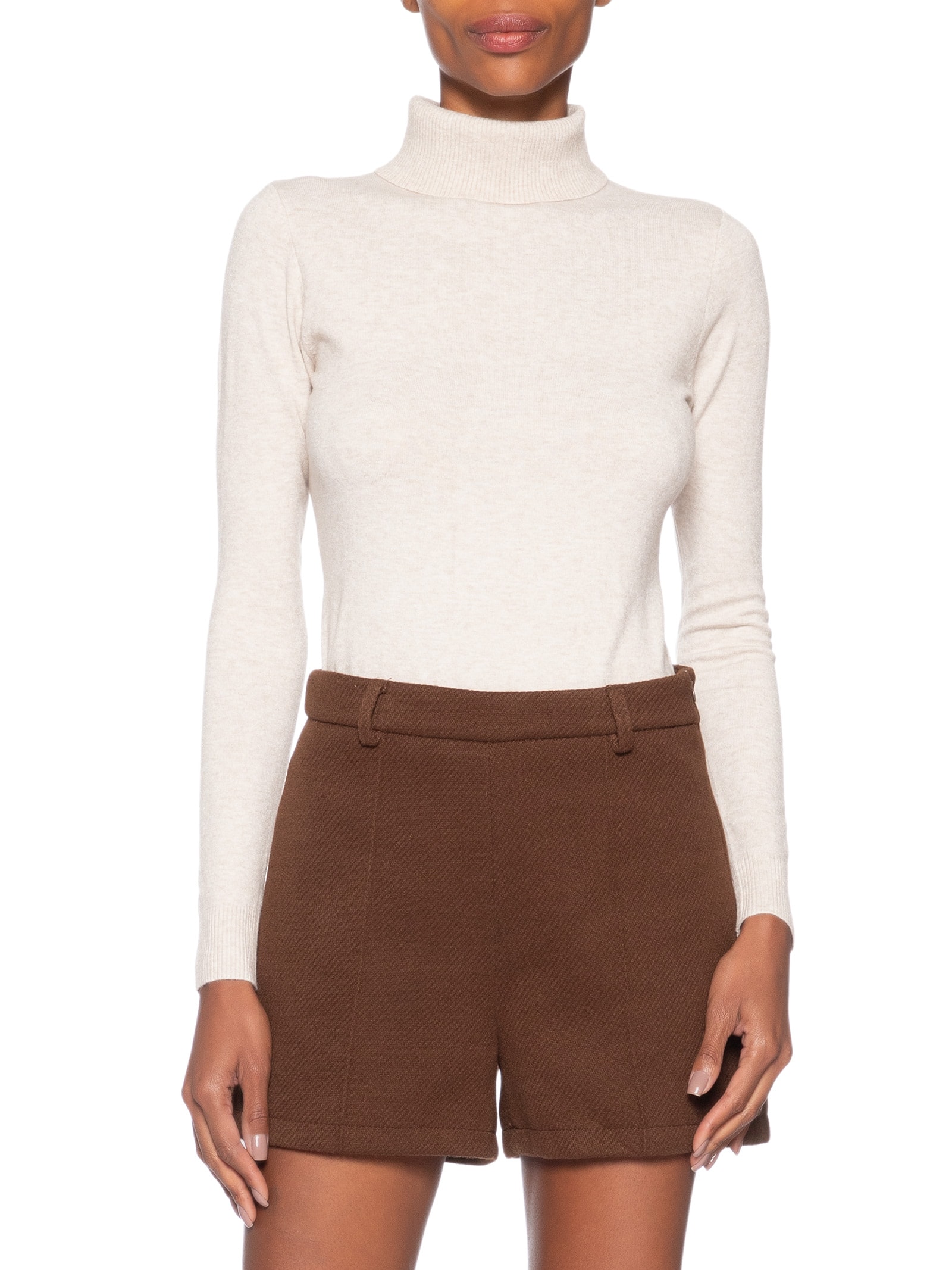 Blusa Feminina Manga Longa Em Tricot Bege Market 33