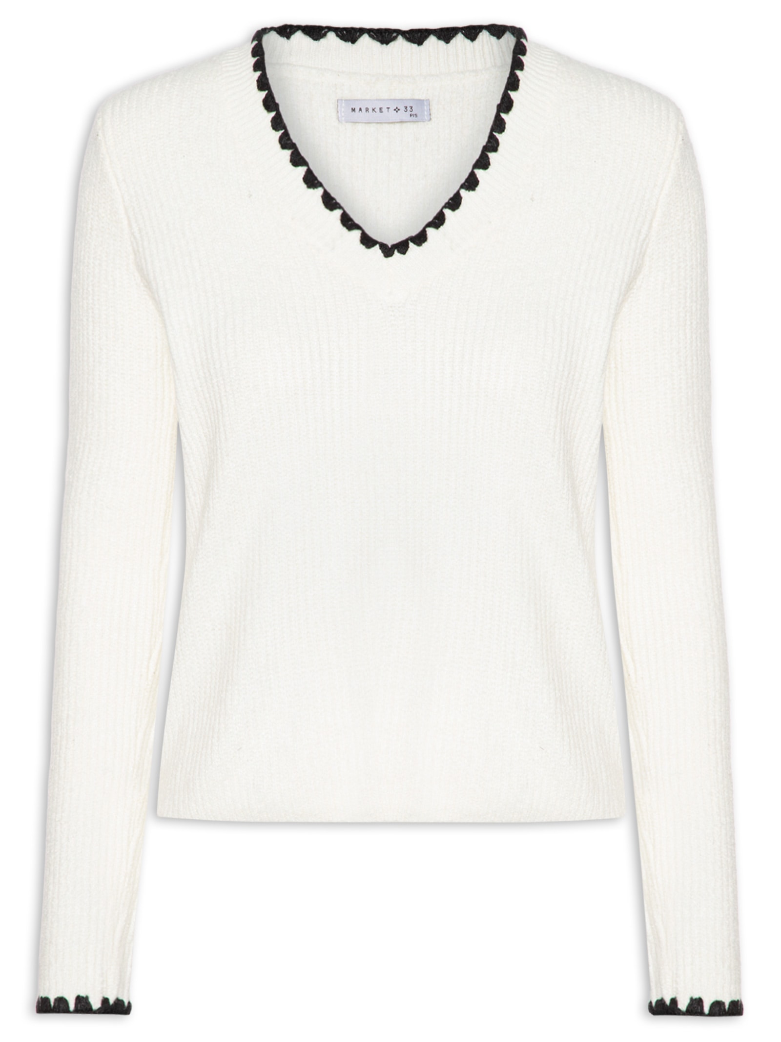 Blusa Feminina Manga Longa Em Tricot Branco Market 33