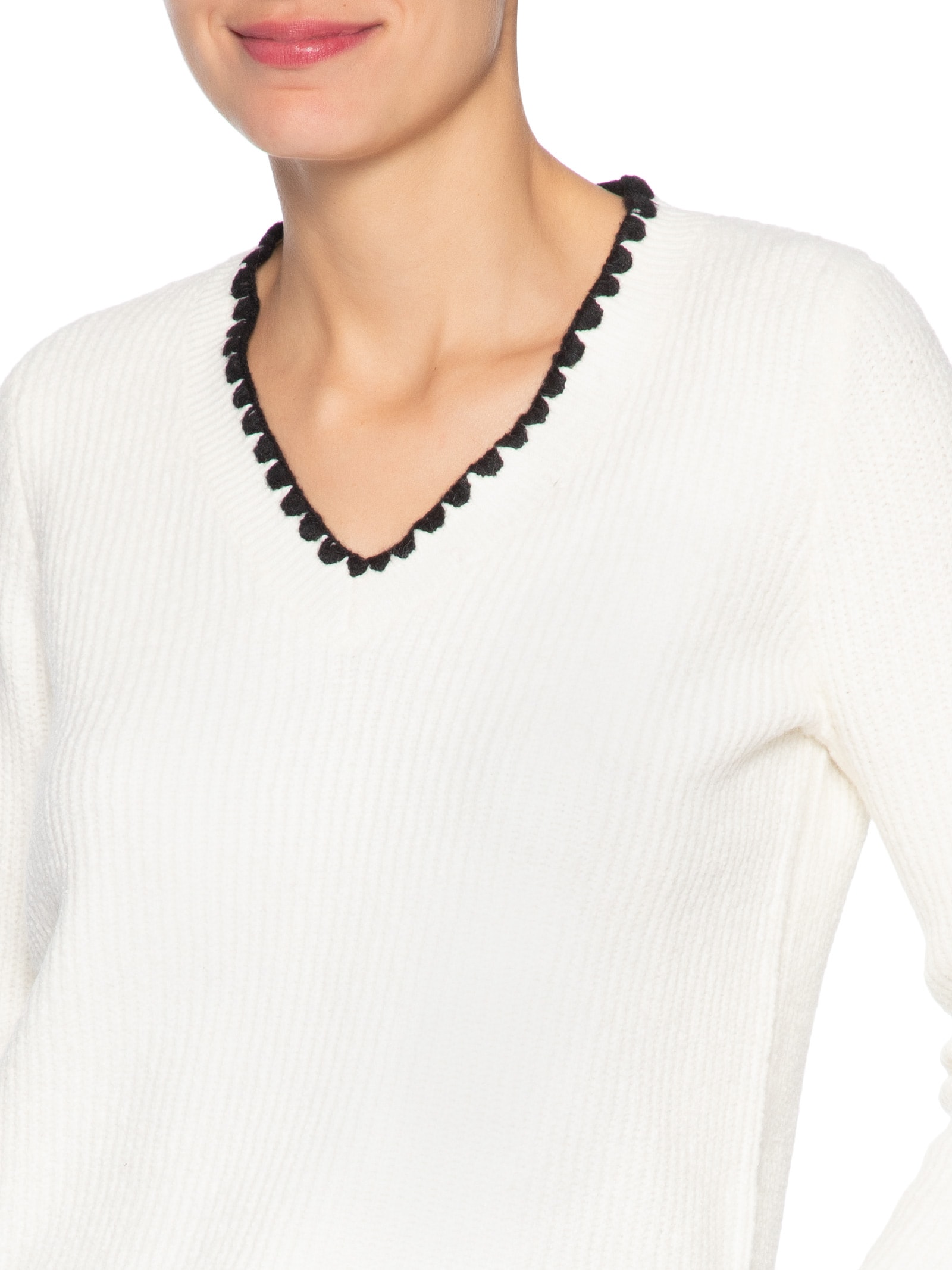 Blusa Feminina Manga Longa Em Tricot Branco Market 33