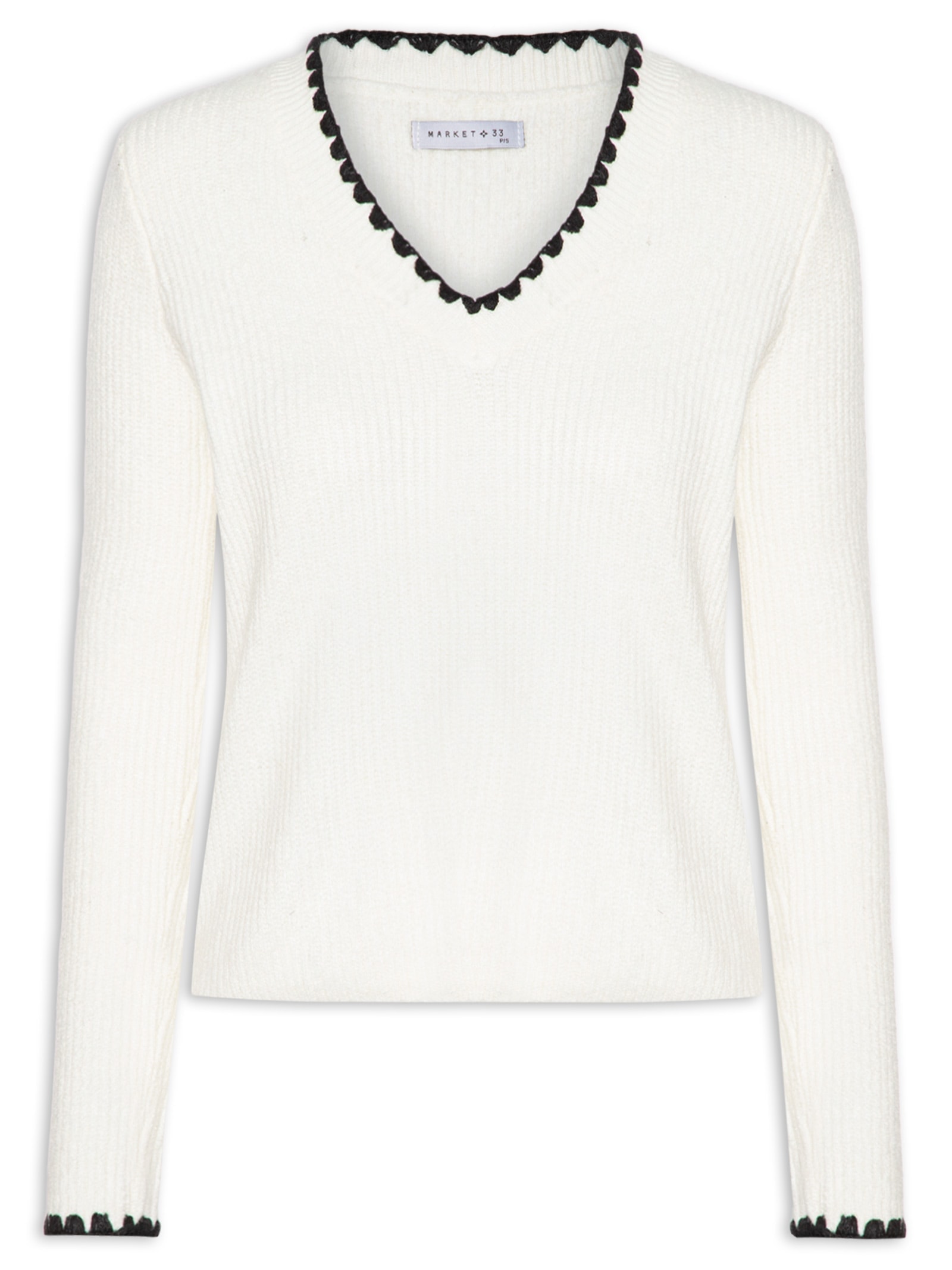 Blusa Feminina Manga Longa Em Tricot Branco Market 33