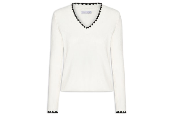 Blusa Feminina Manga Longa Em Tricot - Branco