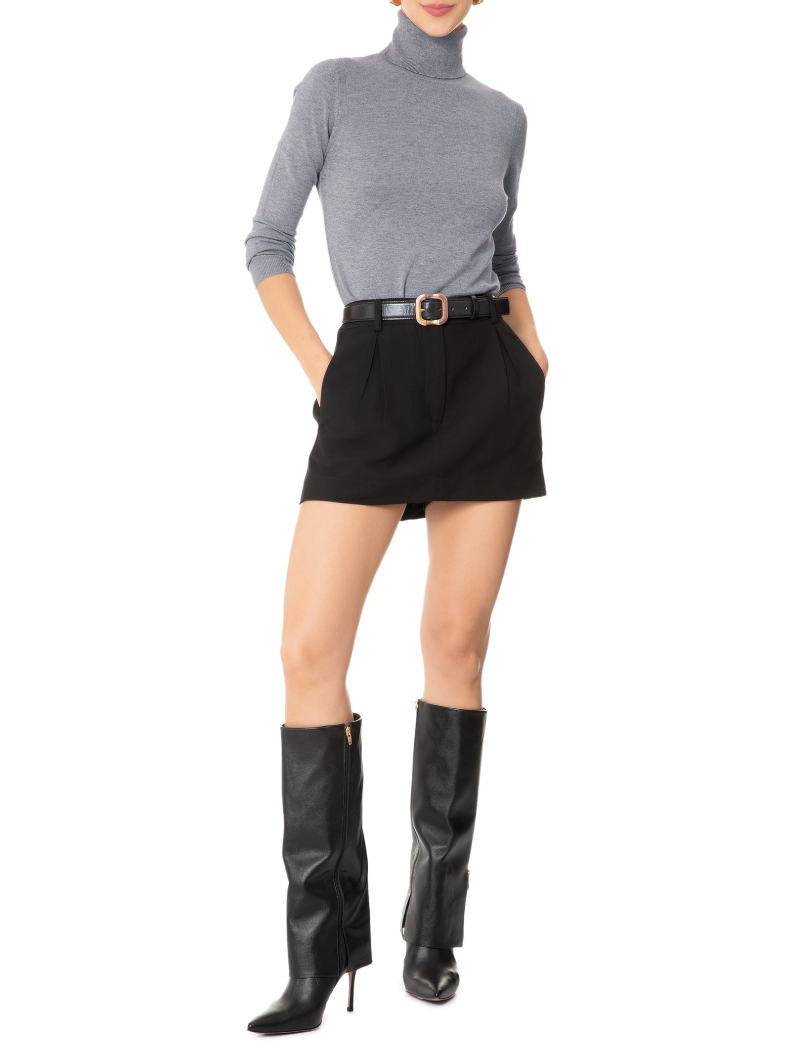 Blusa Feminina Manga Longa Em Tricot Cinza Market 33
