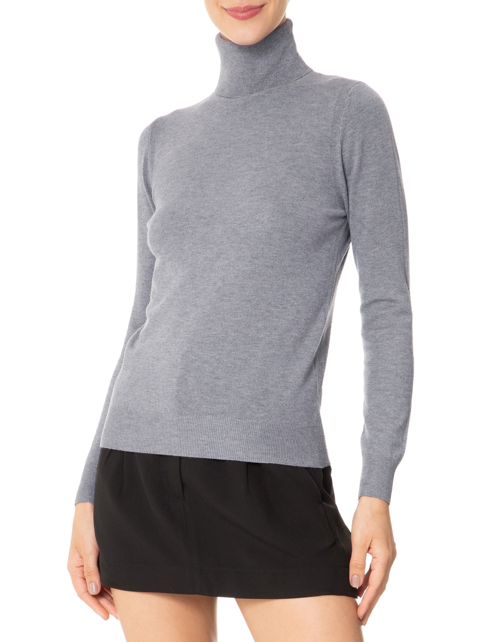 Blusa Feminina Manga Longa Em Tricot Cinza Market 33