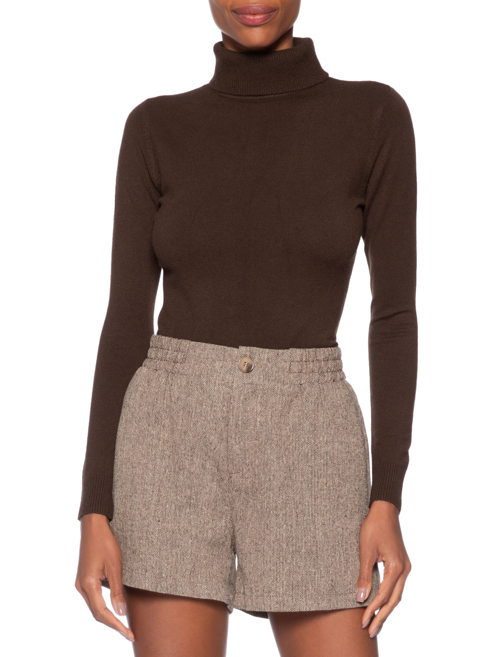 Blusa Feminina Manga Longa Em Tricot Marrom Market 33