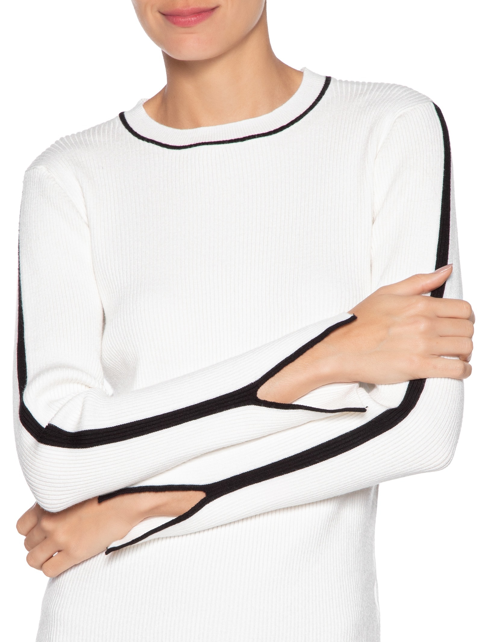 Blusa Feminina Manga Longa Em Tricot Off White '2Essential