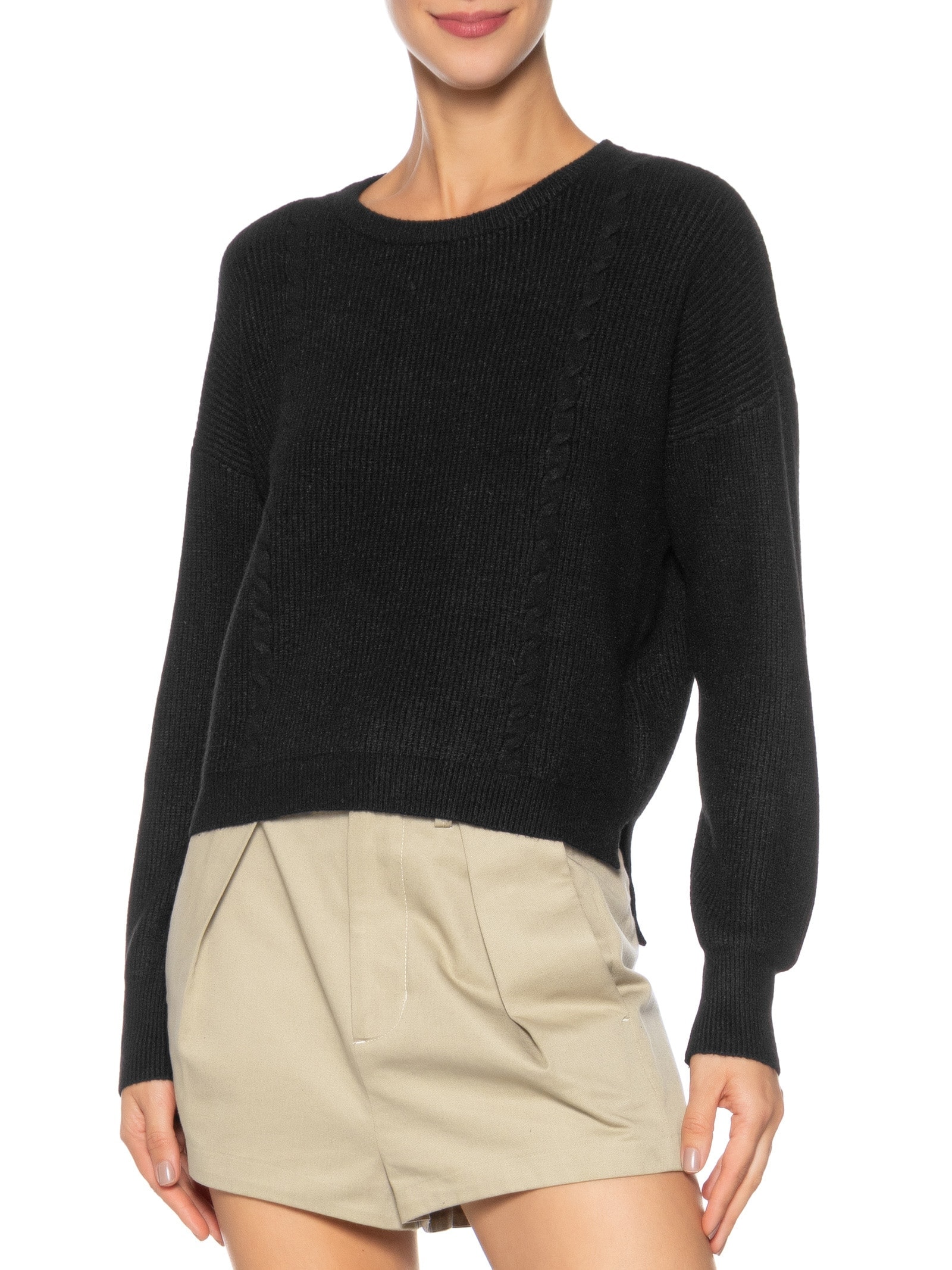 Blusa Feminina Manga Longa em Tricot Preto  Market 33