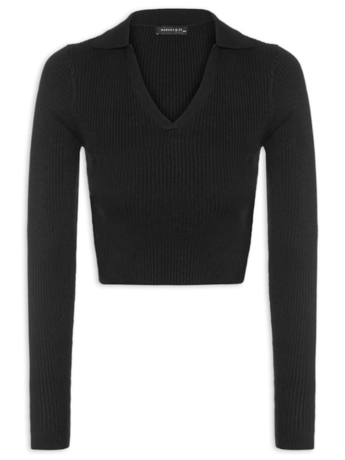 Blusa Feminina Manga Longa Em Tricot – Preto