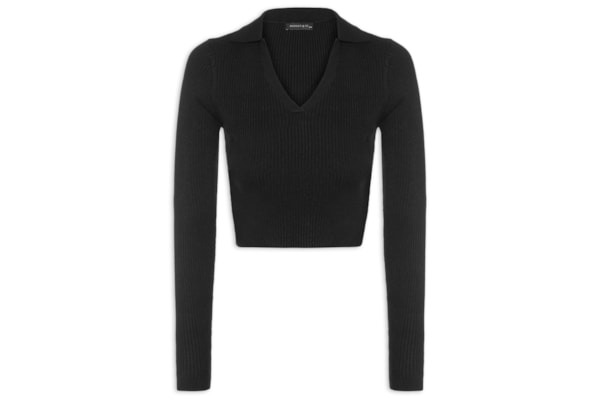 Blusa Feminina Manga Longa Em Tricot - Preto