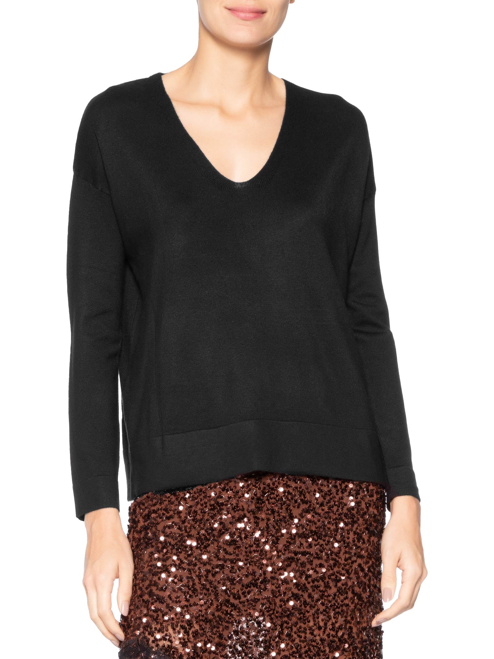 Blusa Feminina Manga Longa em Tricot Preto Market 33