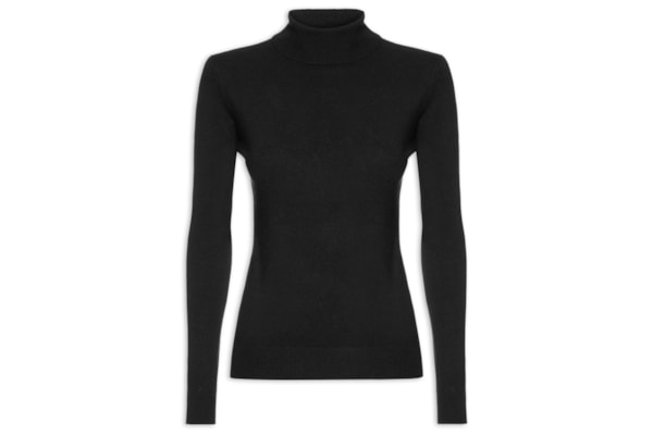 Blusa Feminina Manga Longa Em Tricot - Preto