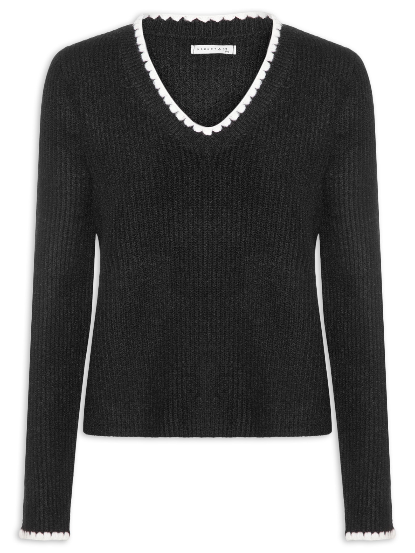 Blusa Feminina Manga Longa Em Tricot Preto Market 33
