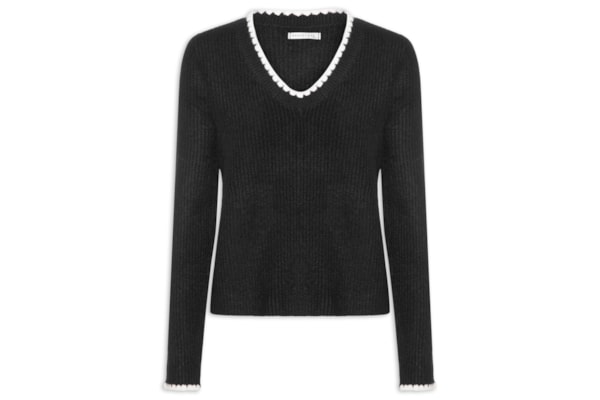 Blusa Feminina Manga Longa Em Tricot - Preto