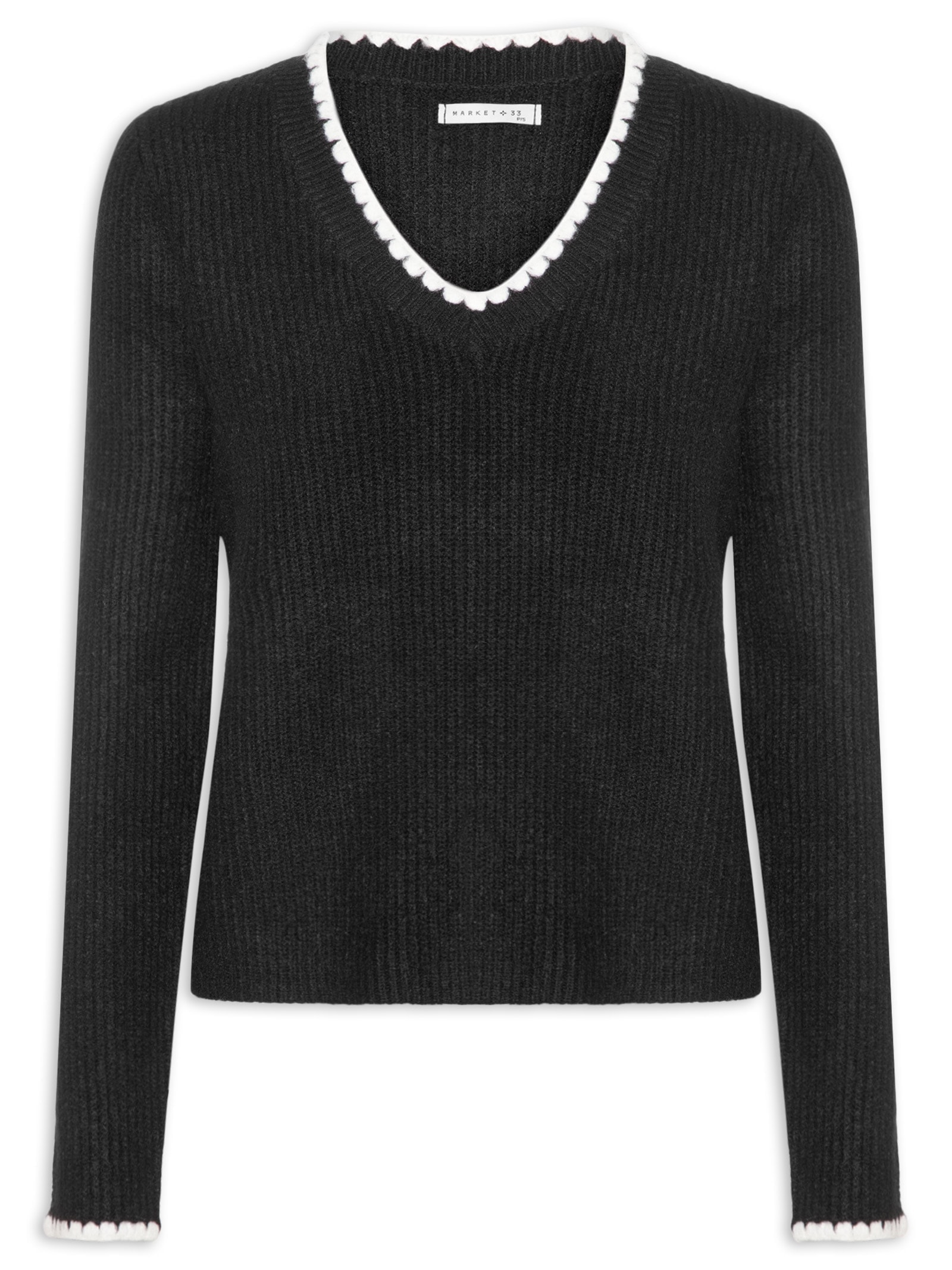 Blusa Feminina Manga Longa Em Tricot Preto Market 33