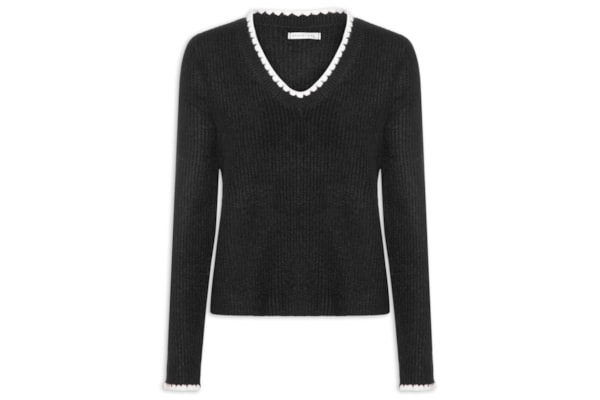 Blusa Feminina Manga Longa Em Tricot - Preto