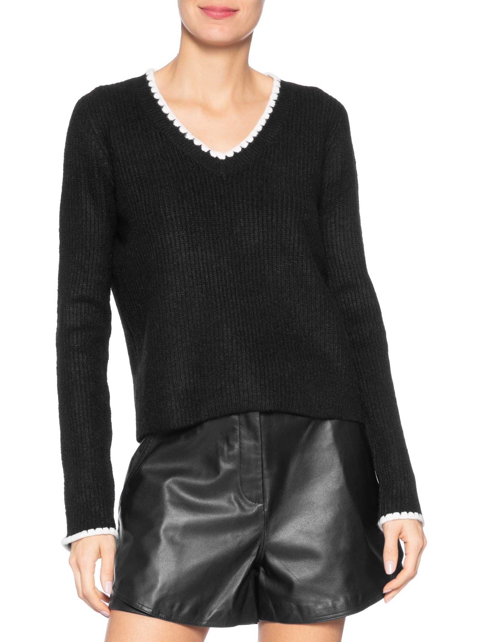 Blusa Feminina Manga Longa Em Tricot Preto Market 33