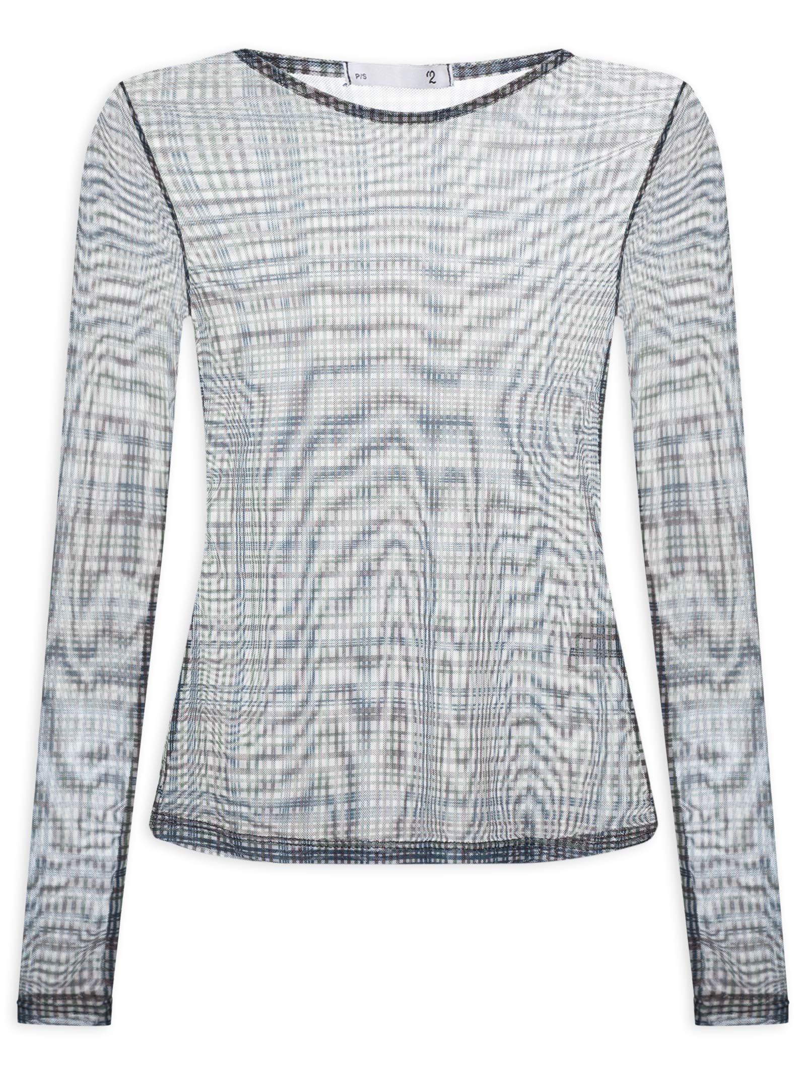 Blusa Feminina Manga Longa  em Tule Azul '2Essential