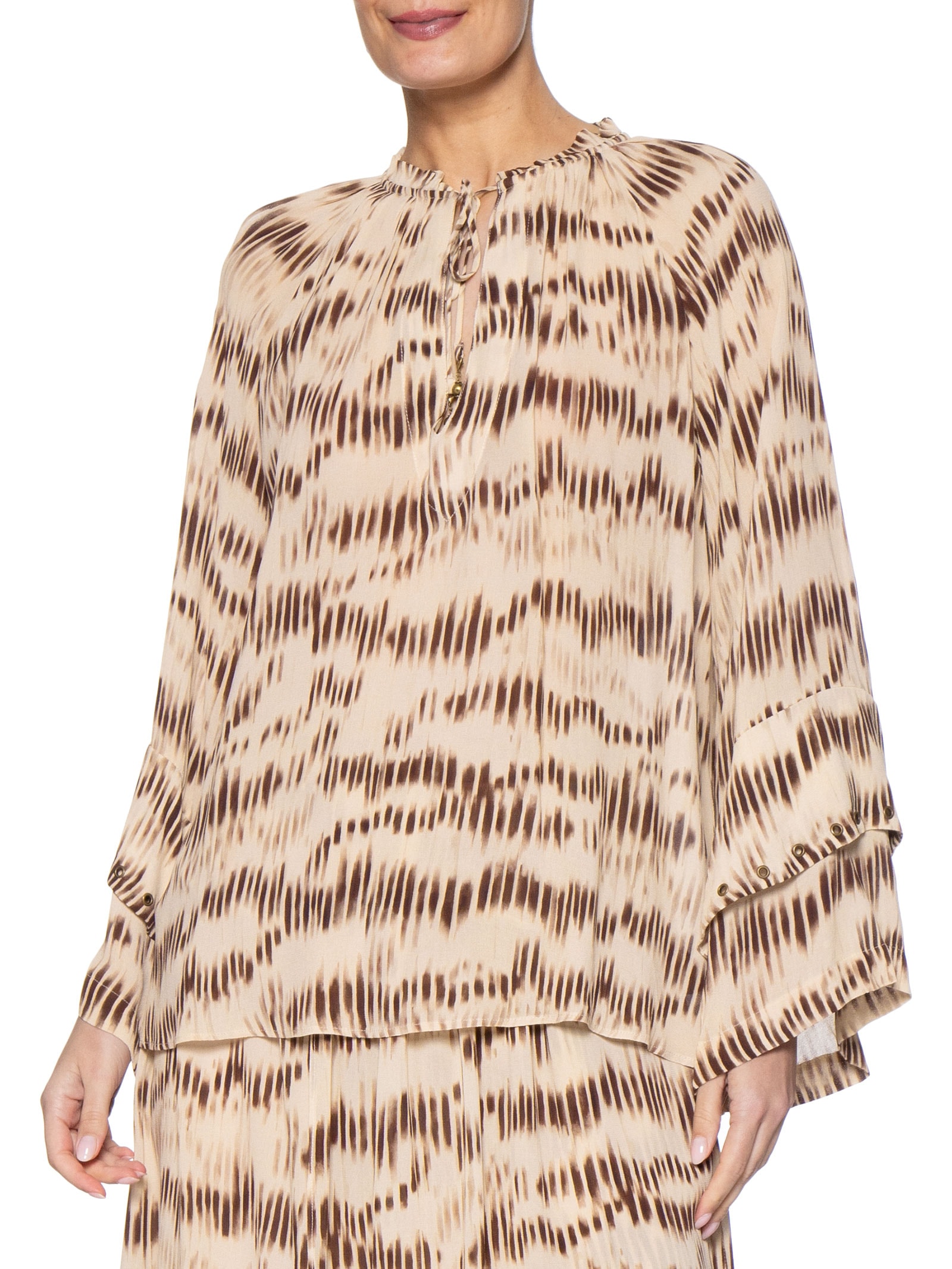 Blusa Feminina Manga Longa Estampa Echo Bege Maria Filó