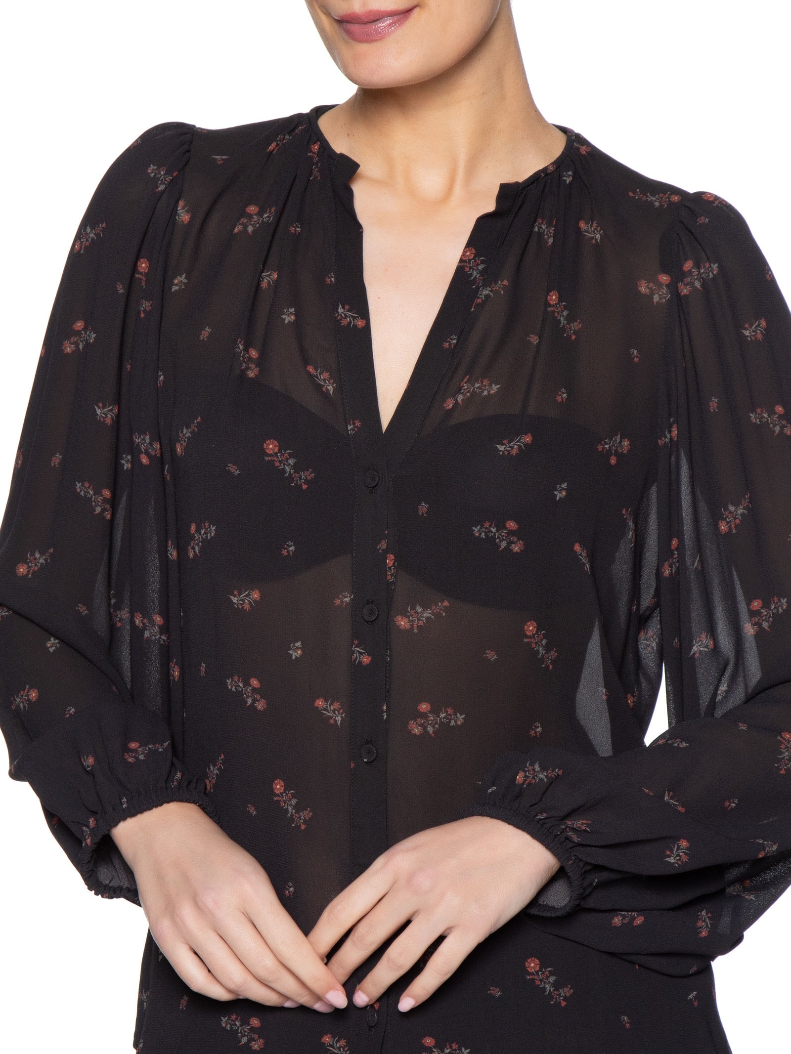 Blusa Feminina Manga Longa Estampa Lily Preto Maria Filó