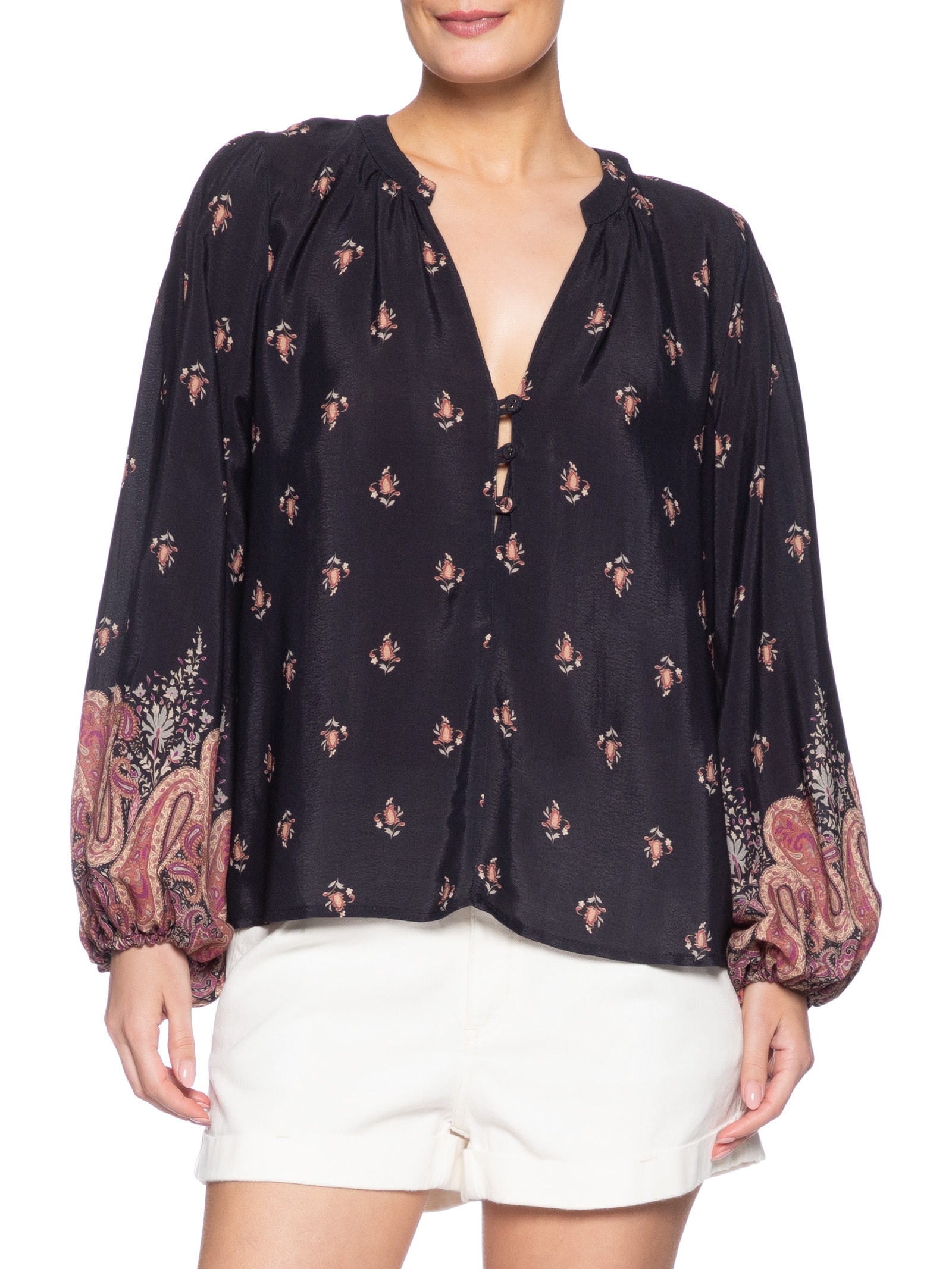 Blusa Feminina Manga Longa Estampa Mian Azul Maria Filó