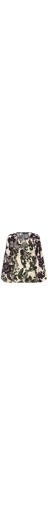 Blusa Feminina Manga Longa Estampa Tropical Flowers - Preto