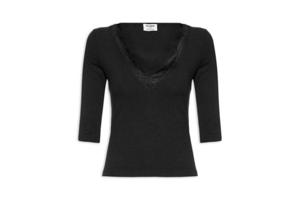 Blusa Feminina Manga Longa Eva Lace 3/4 Top - Preto