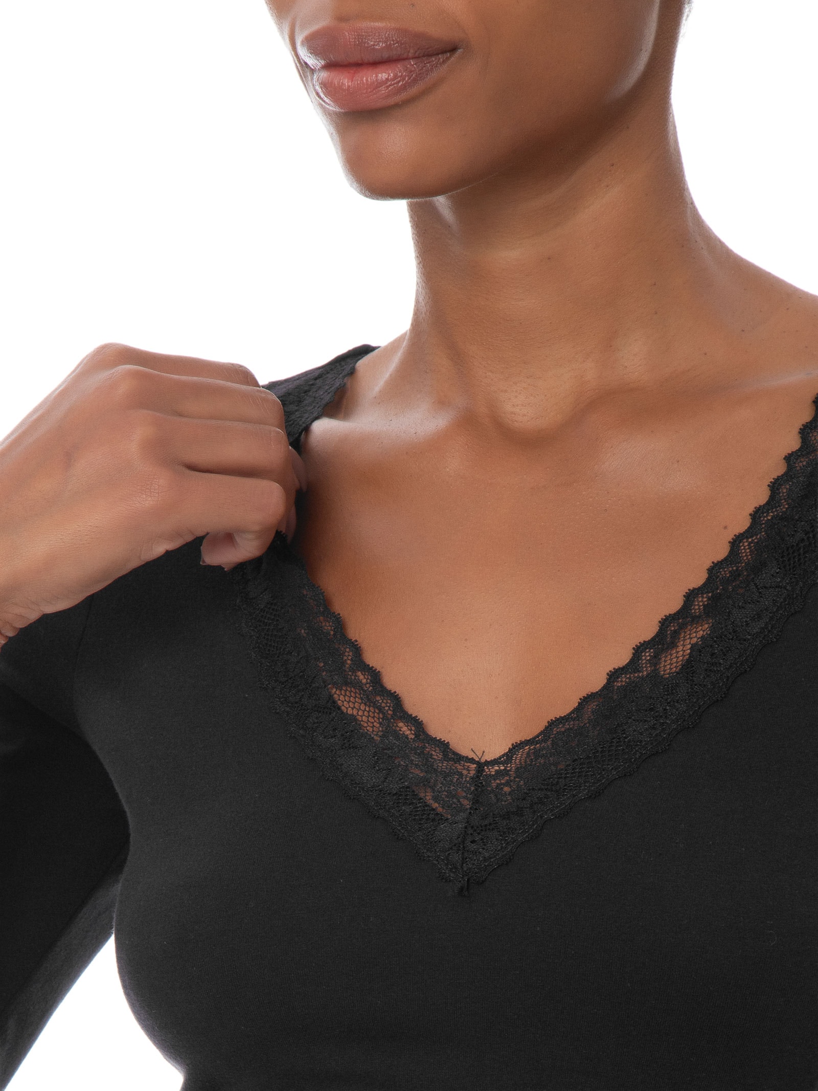 Blusa Feminina Manga Longa Eva Lace 3/4 Top Preto Cotton On