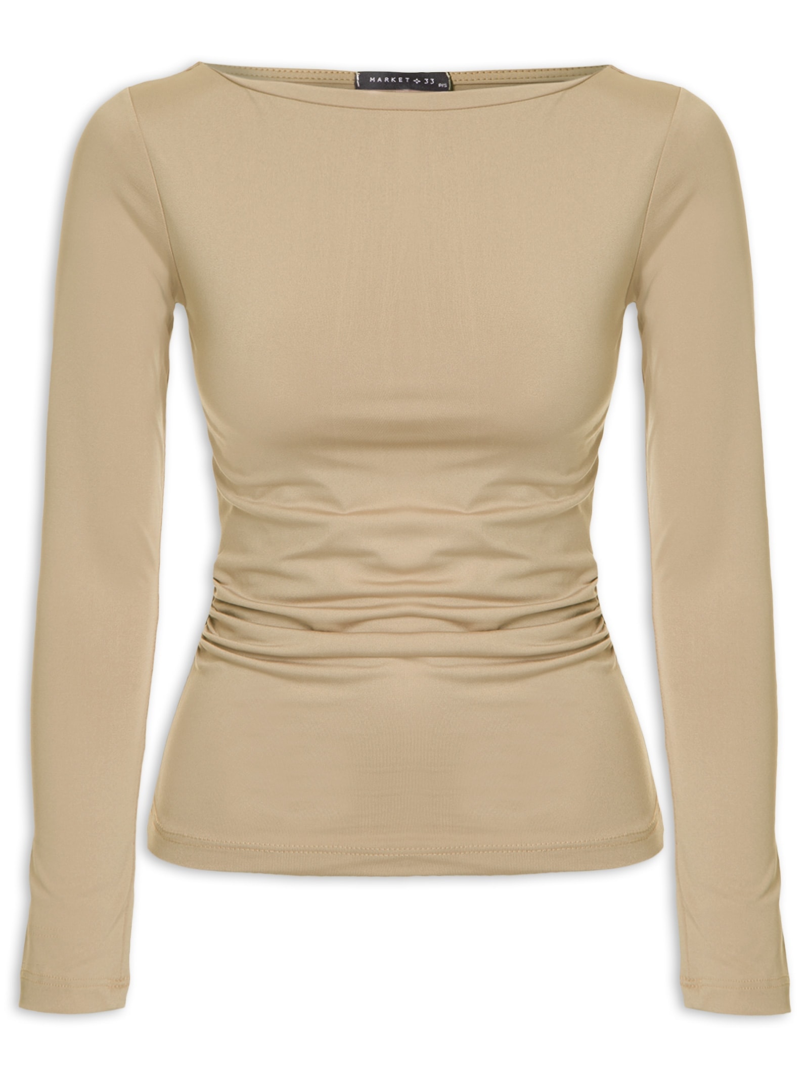 Blusa Feminina Manga Longa Franzida Marrom Market 33