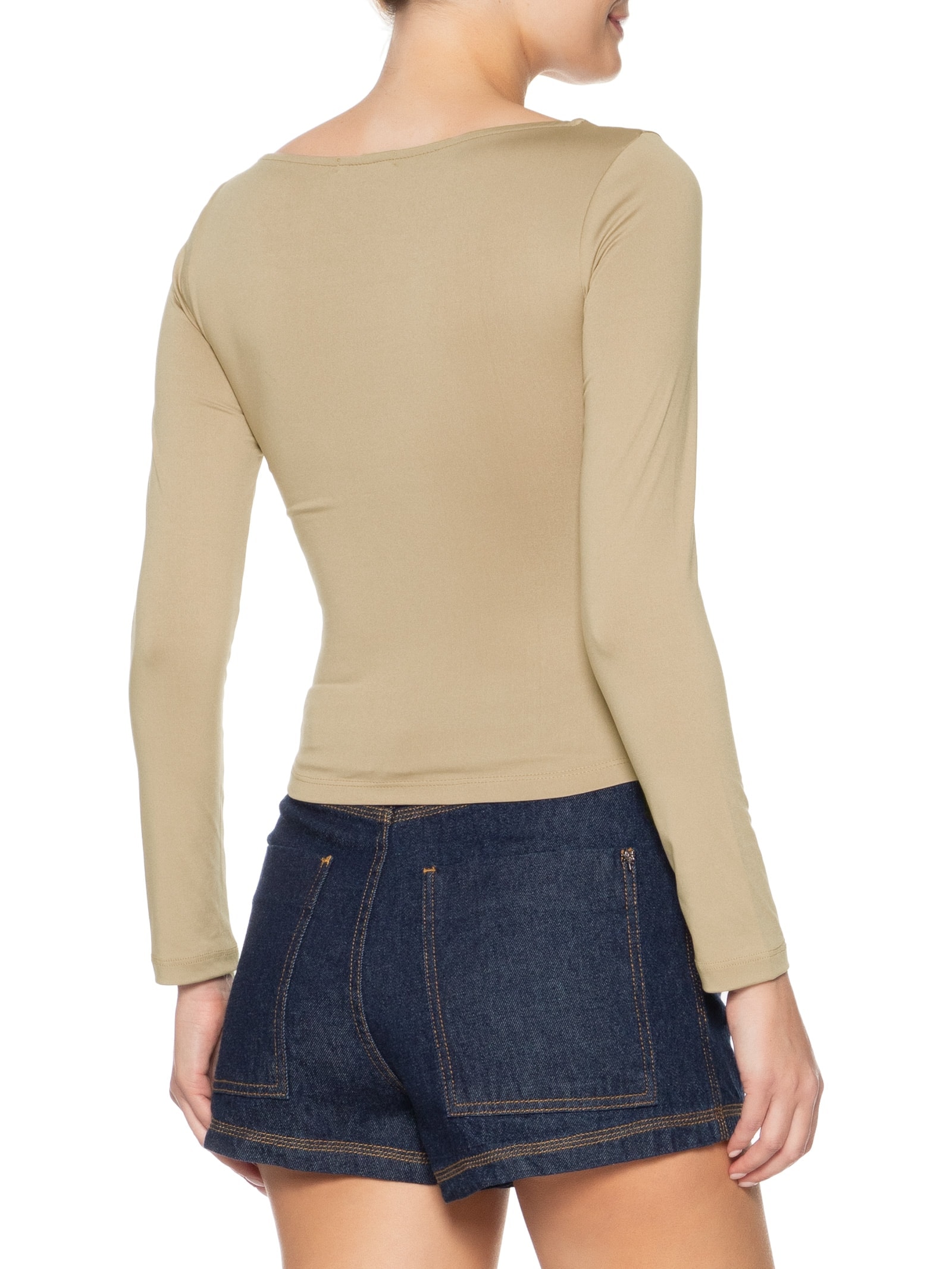 Blusa Feminina Manga Longa Franzida Marrom Market 33