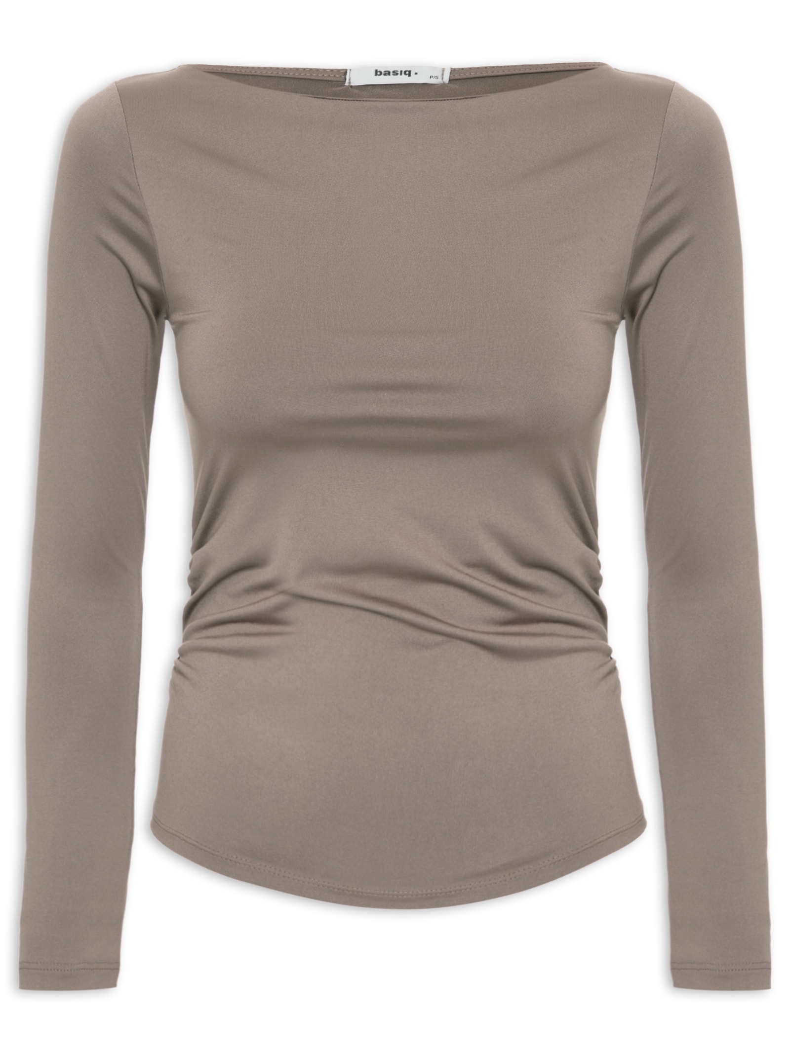 Blusa Feminina Manga Longa Franzida Marrom Basiq