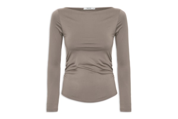 Blusa Feminina Manga Longa Franzida - Marrom