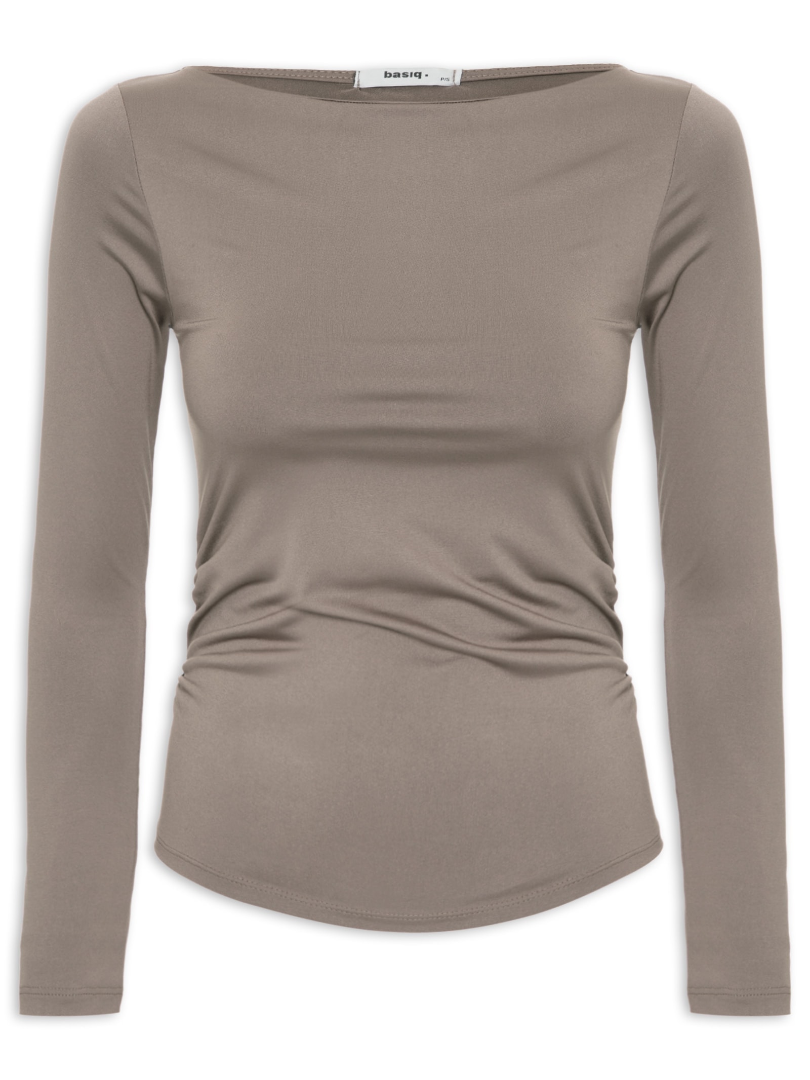Blusa Feminina Manga Longa Franzida Marrom Basiq