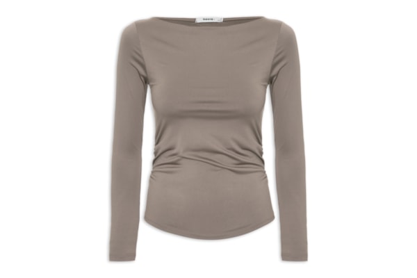Blusa Feminina Manga Longa Franzida - Marrom
