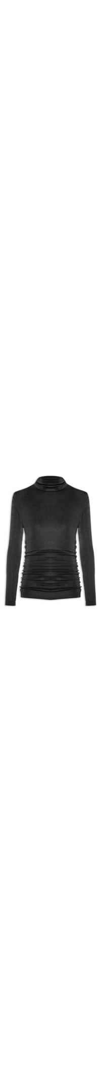 Blusa Feminina Manga Longa Franzidos Laterais - Preto
