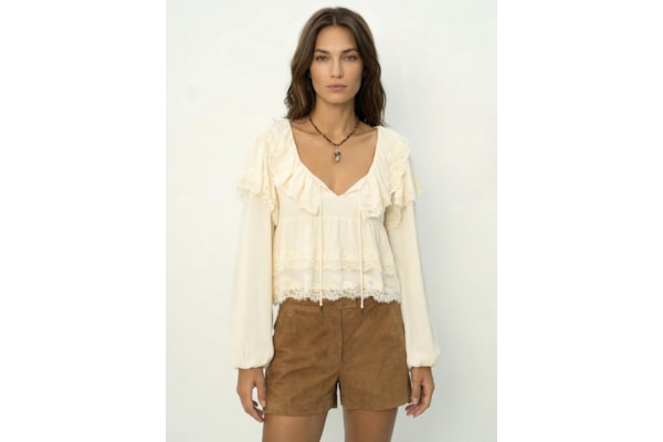 Blusa Feminina Manga Longa Ggt Renda - Off White