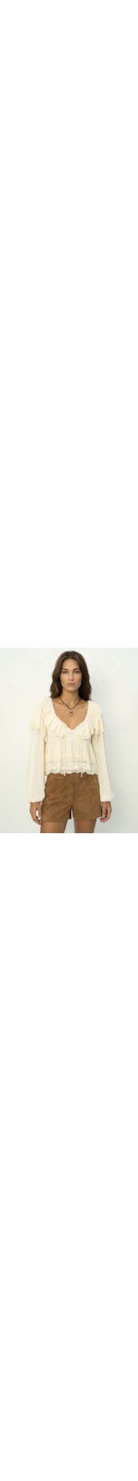 Blusa Feminina Manga Longa Ggt Renda - Off White